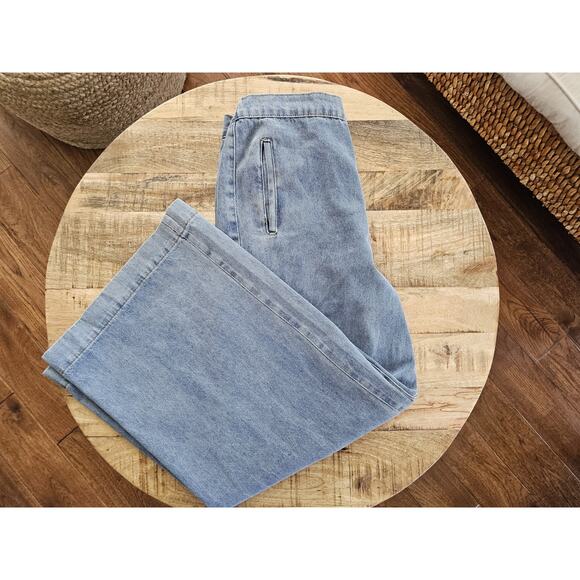 Grade & Gather Anthropologie Wide Leg Straight Leg Denim Jeans Size L Bohemian - Picture 6 of 9